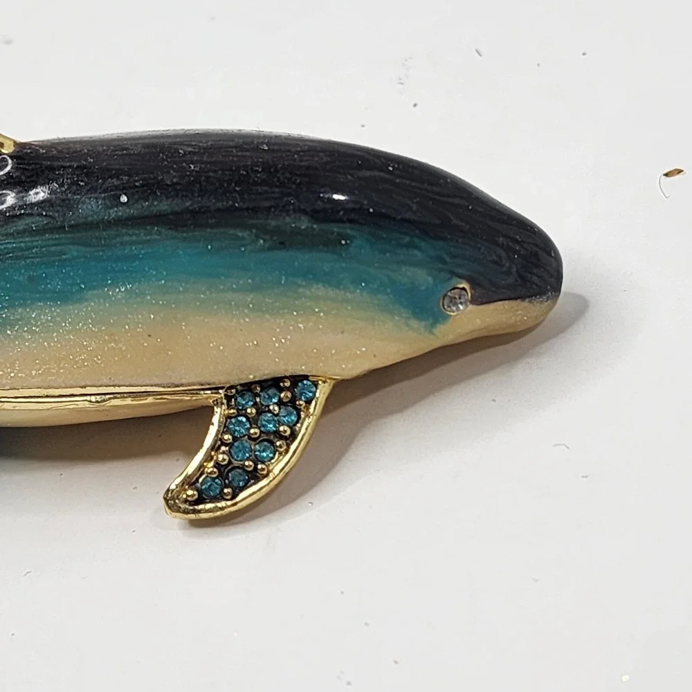 Art Form Objet d' Work of Art Dolphins PEDESTAL Jeweled Enamel Metal Trinket Box